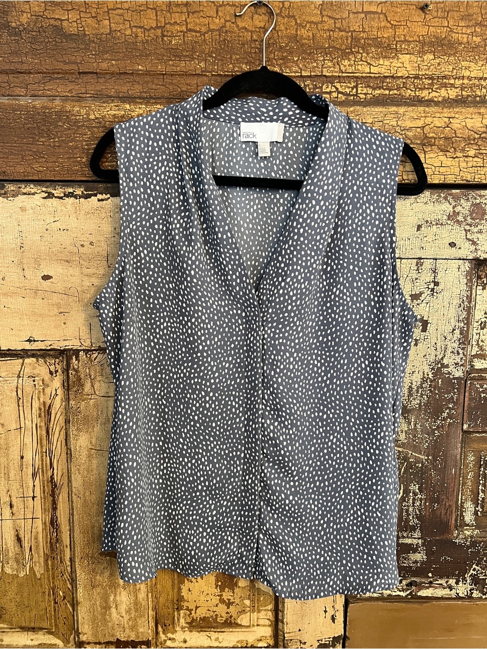 Nordstrom Rack Sleeveless Blouse | Gray White Dot Print Top | Size L | NWOT